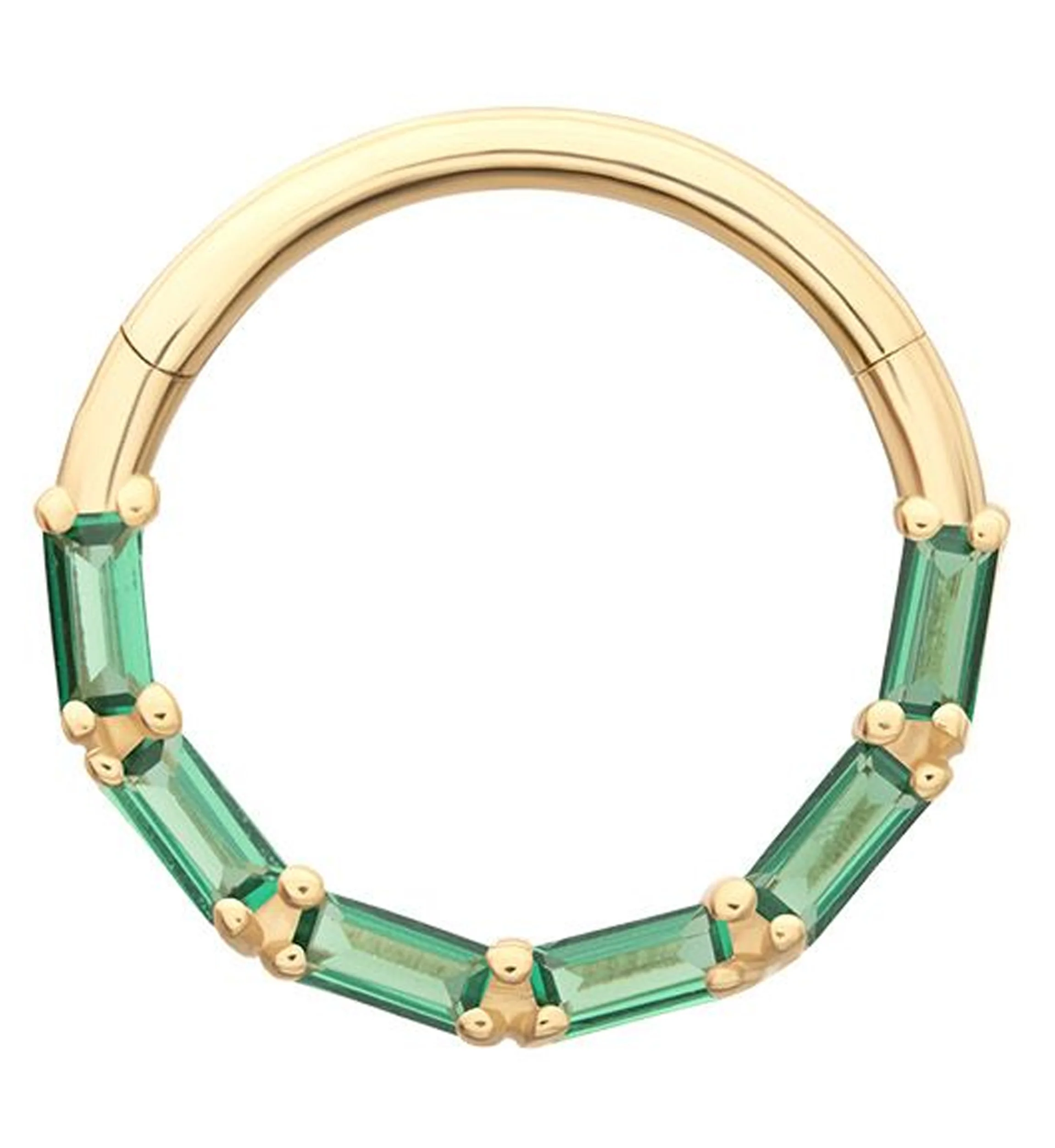 14kt Gold Baguette Row Emerald CZ Hinged Segment Ring