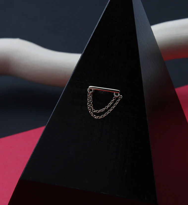 14kt Gold Bar Dangle Chain Threadless Top - Image 2