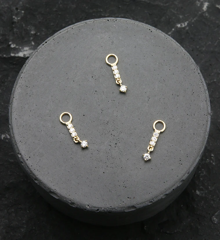 14kt Gold Bar Dangle CZ Charm - Image 2