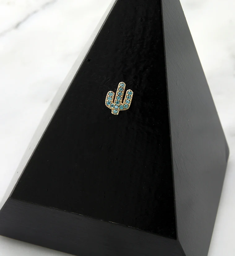 14kt Gold Beaded Cactus Aqua CZ Threadless Top - Image 2