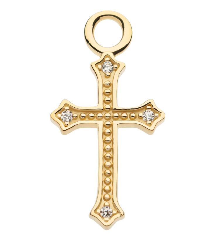 14kt Gold Beaded Cross CZ Charm