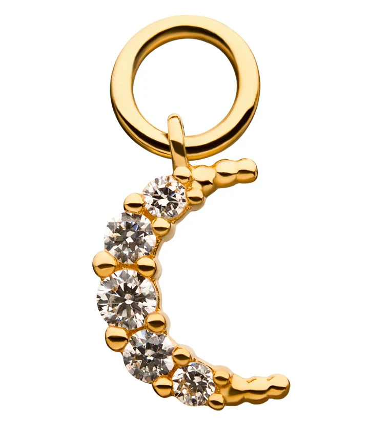14kt Gold Beaded Crescent Moon Clear CZ Charm