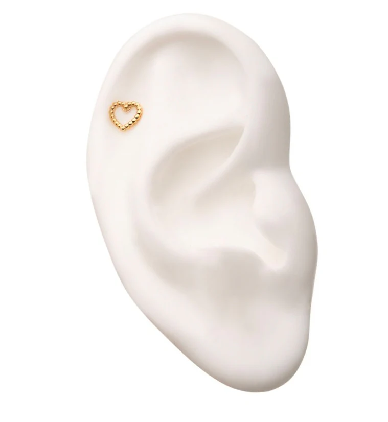 14kt Gold Beaded Heart Threadless Top - Image 3