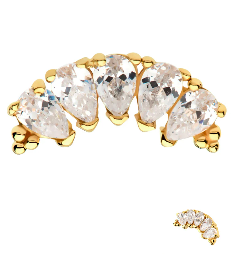 14kt Gold Beaded Vault Teardrop CZ Threadless Top