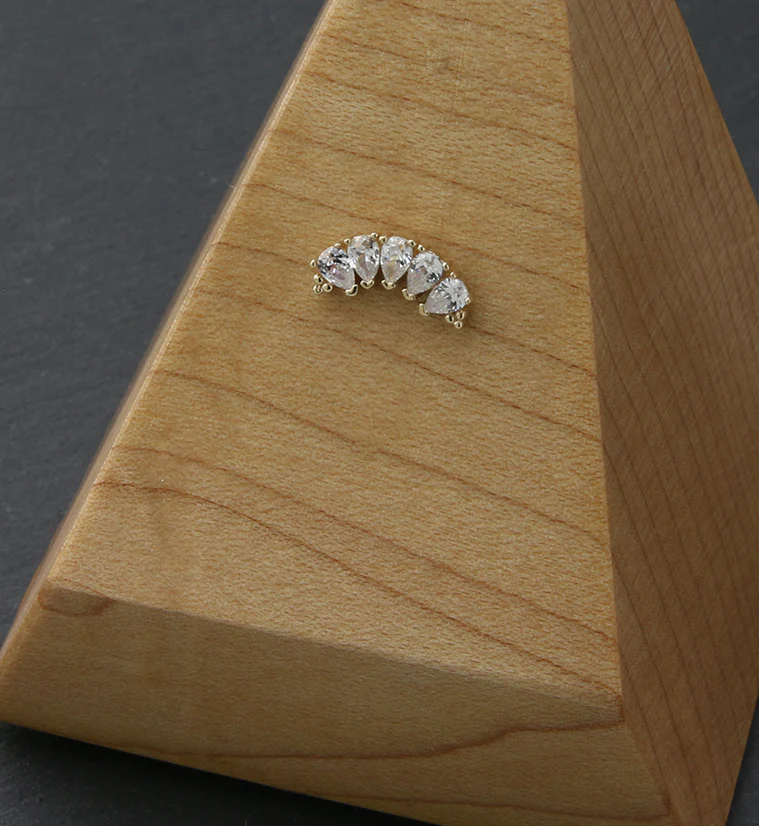 14kt Gold Beaded Vault Teardrop CZ Threadless Top - Image 2