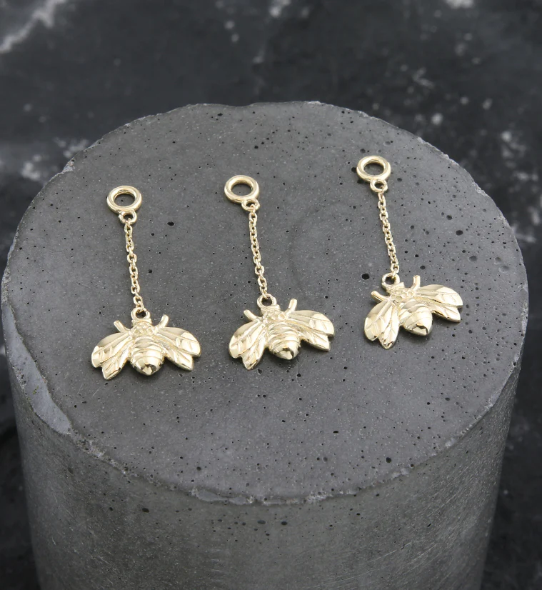 14kt Gold Bee Dangle Chain Charm - Image 2
