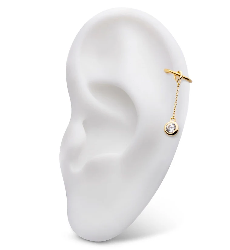 14kt Gold Bezel Clear CZ Dangle Chain Charm - Image 3