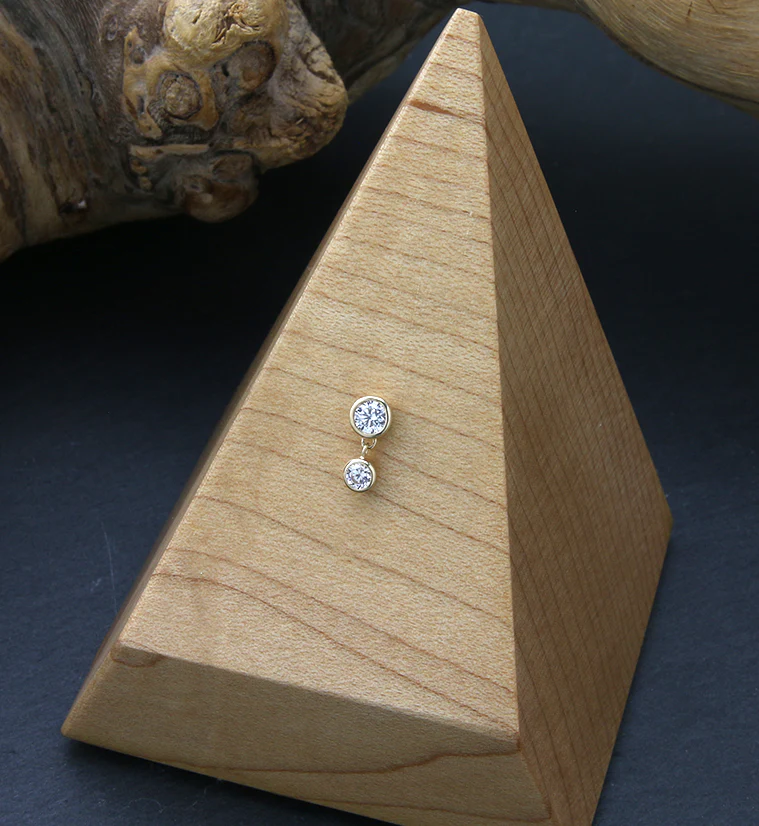 14kt Gold Bezel Dangle Round CZ Threadless Top - Image 2