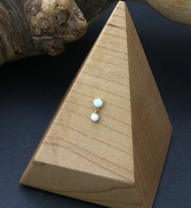 14kt Gold Bezel Dangle Round White Opalite Threadless Top - Image 2