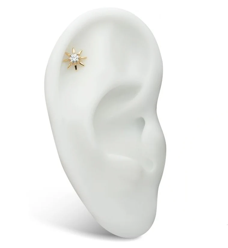14kt Gold Burst Clear CZ Threadless Top - Image 3