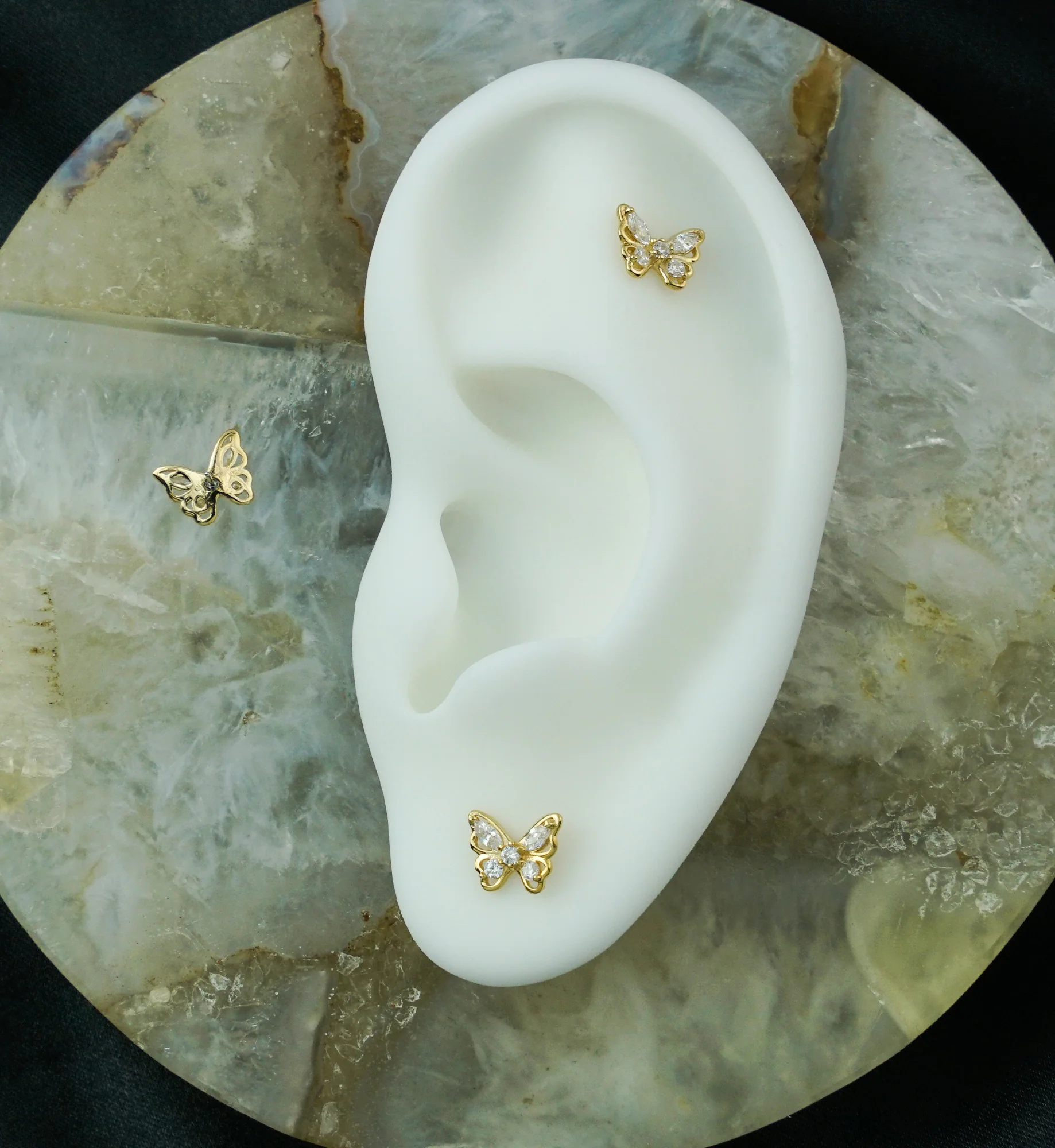 14kt Gold Butterfly Frame Clear CZ Threadless Top - Image 2