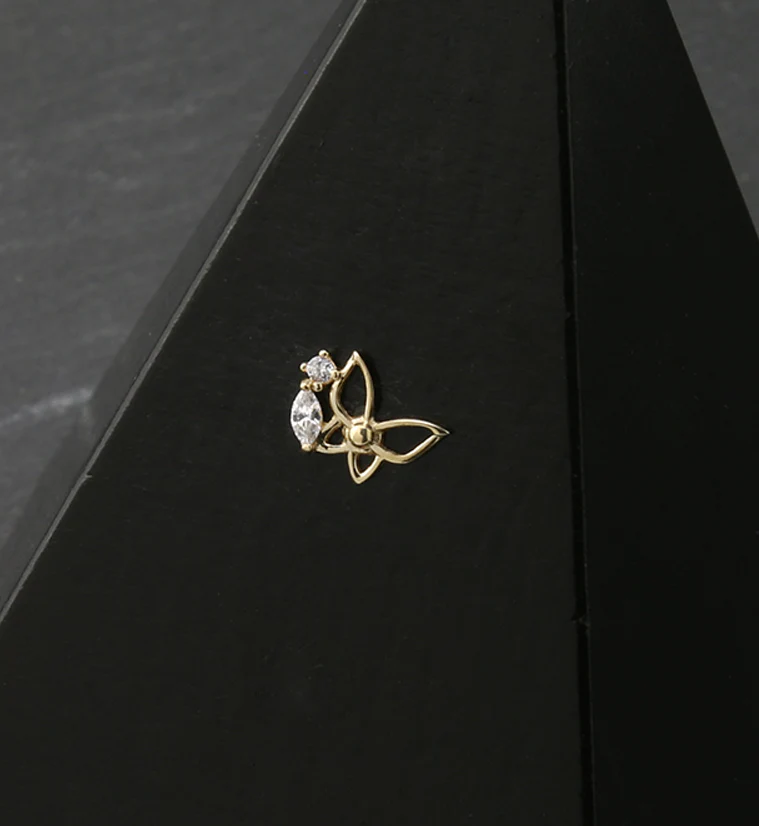14kt Gold Butterfly Trace CZ Threadless Top - Image 2