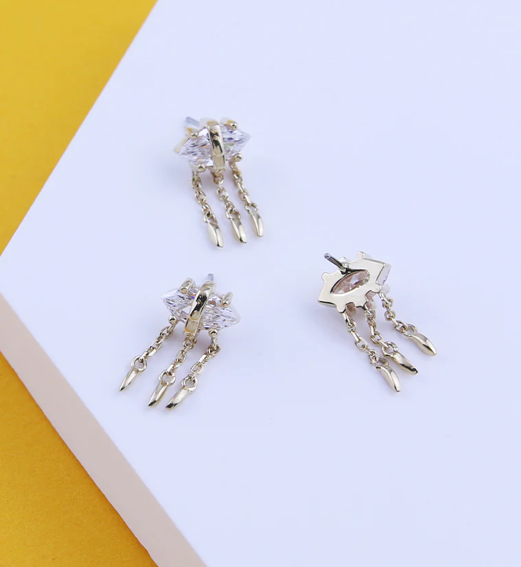 14kt Gold Cat Eye Triple Dangle Threadless Top - Image 2