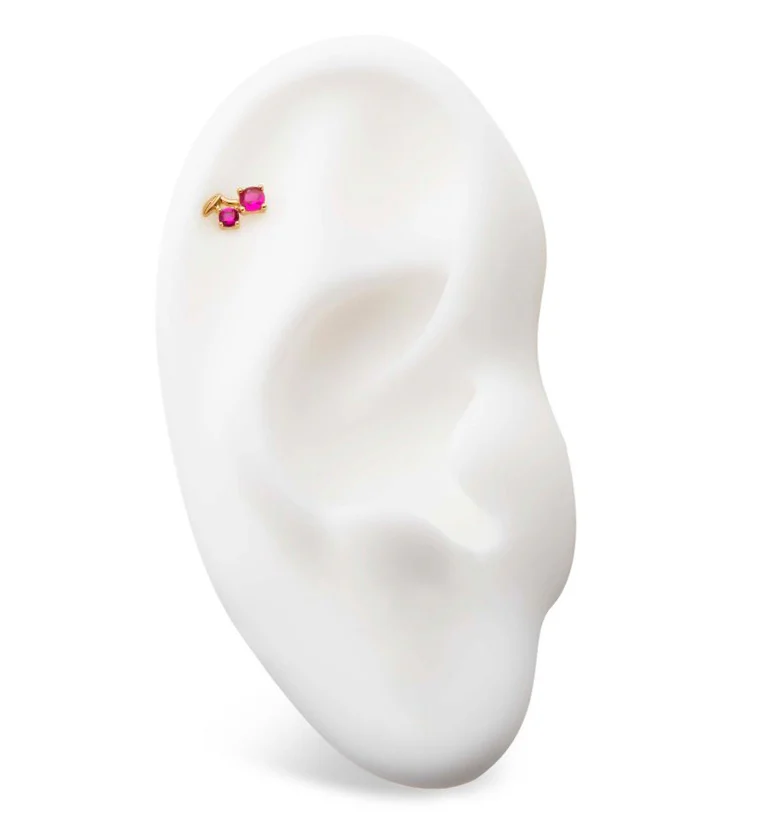 14kt Gold Cherry Fuchsia CZ Threadless Top - Image 3