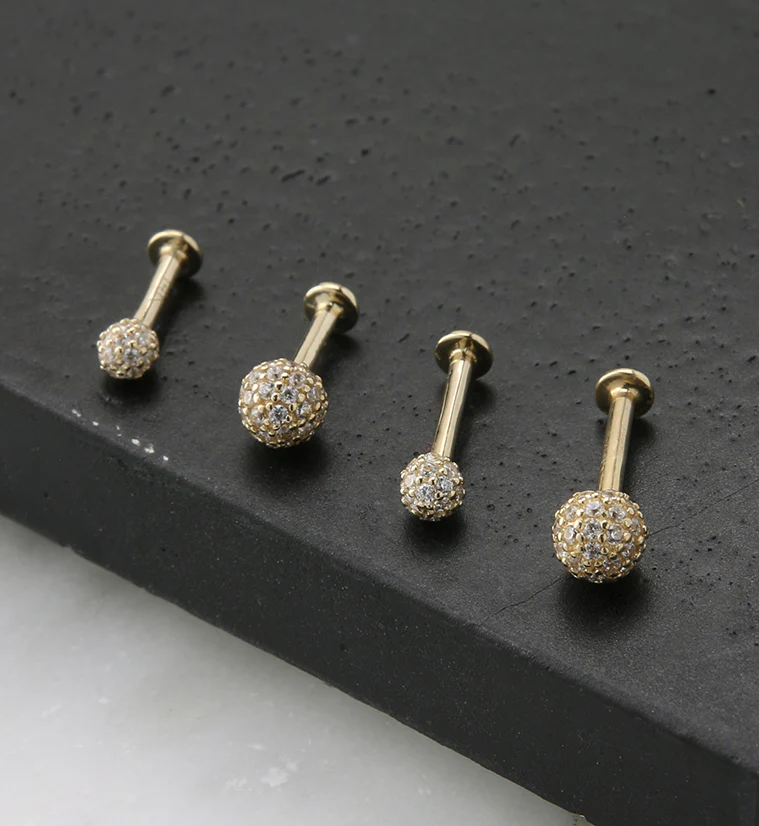 14kt Gold Clear CZ Ball Labret - Image 2