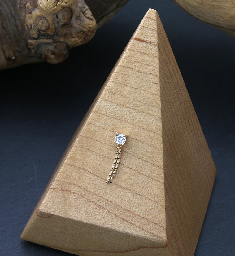 14kt Gold Clear CZ Dangle Box Chain Threadless Top - Image 2