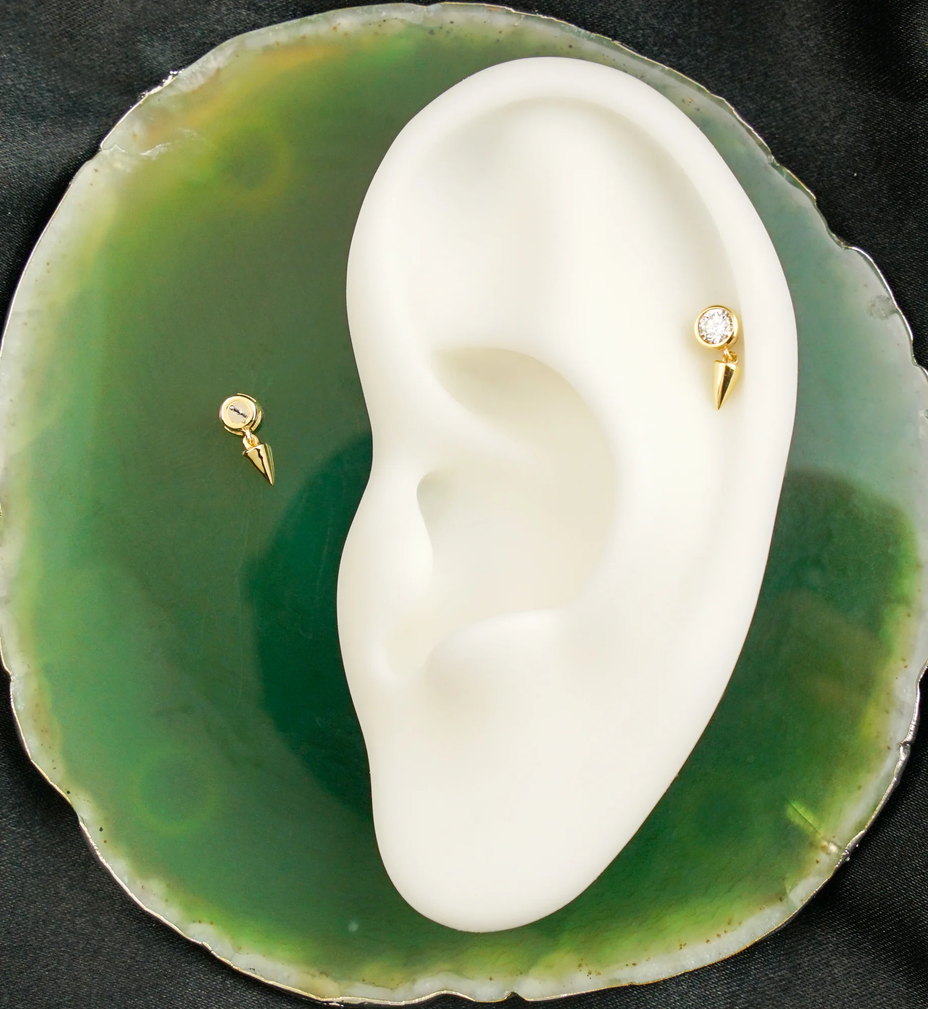 14kt Gold Dangle Cone Clear CZ Threadless Top - Image 2
