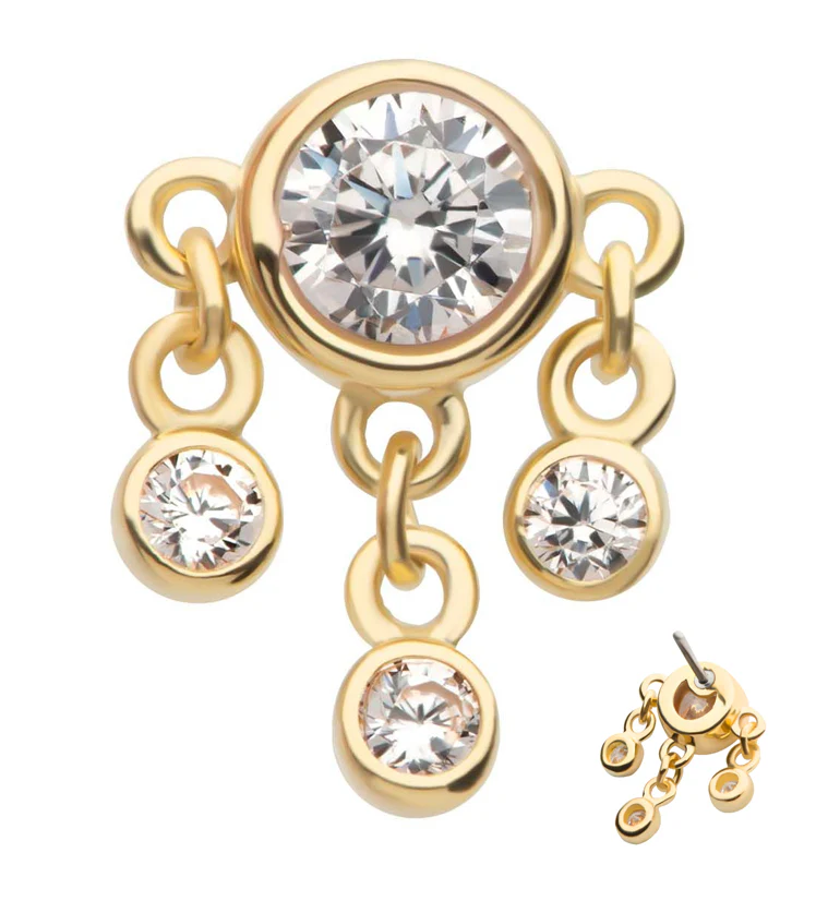 14kt Gold Clear CZ Dangle Threadless Top