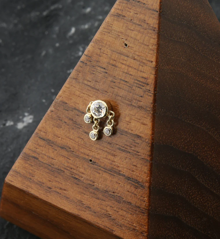 14kt Gold Clear CZ Dangle Threadless Top - Image 2