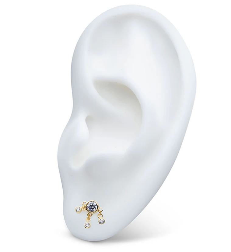 14kt Gold Clear CZ Dangle Threadless Top - Image 3