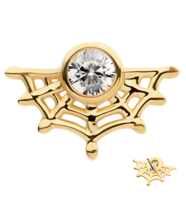 14kt Gold Clear CZ Spiderweb Threadless Top