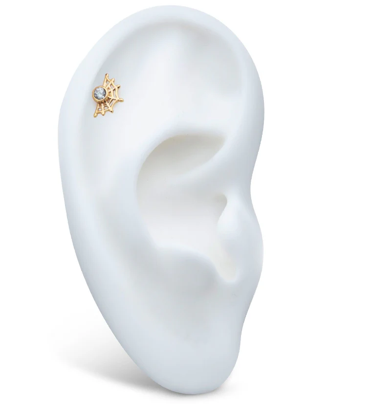 14kt Gold Clear CZ Spiderweb Threadless Top - Image 3