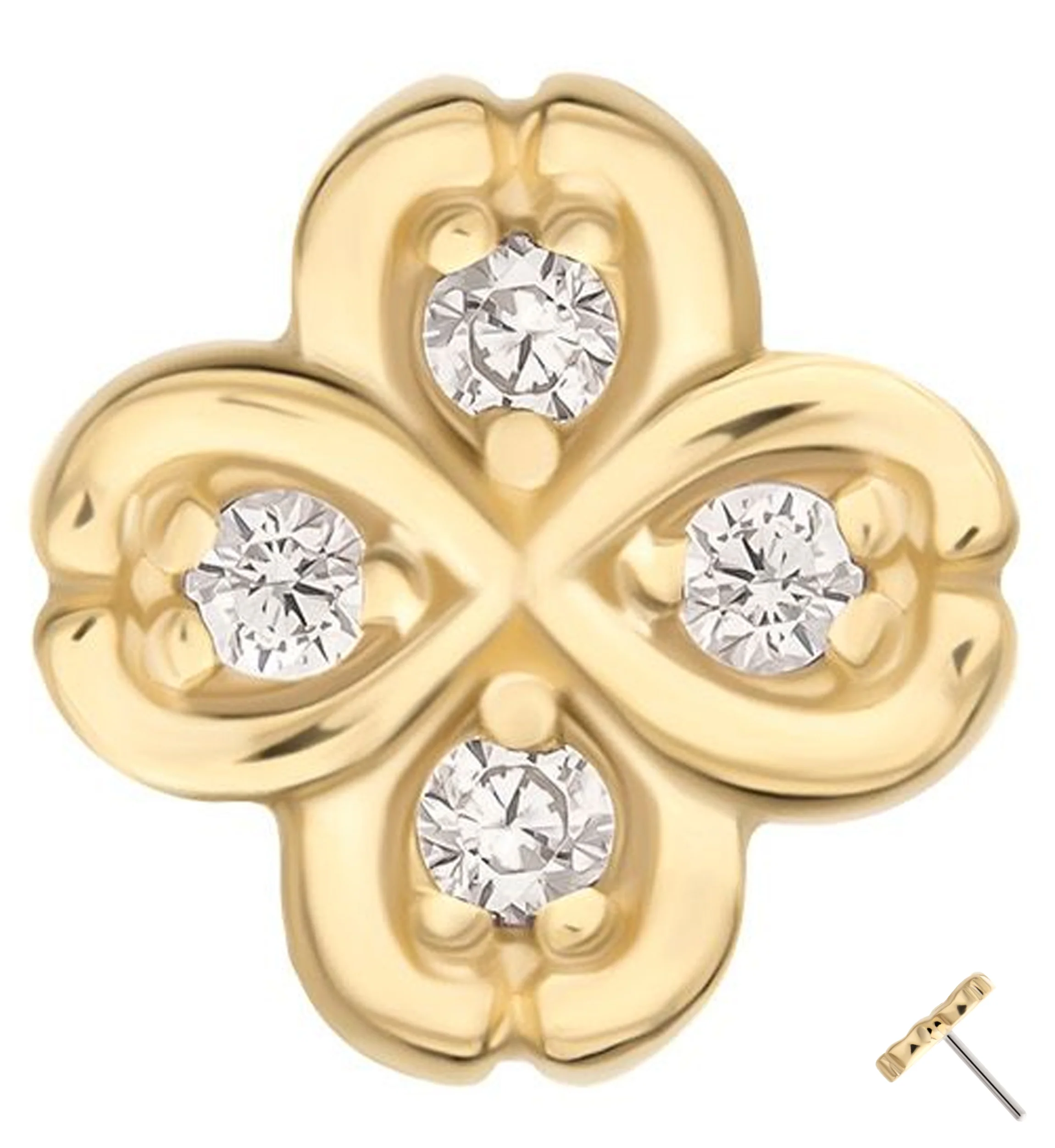 14kt Gold Clover Clear CZ Threadless Top