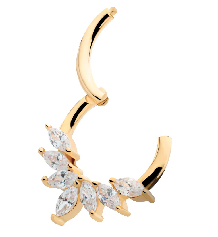 14kt Gold Coronet Marquise Clear CZ Hinged Segment Ring - Image 3