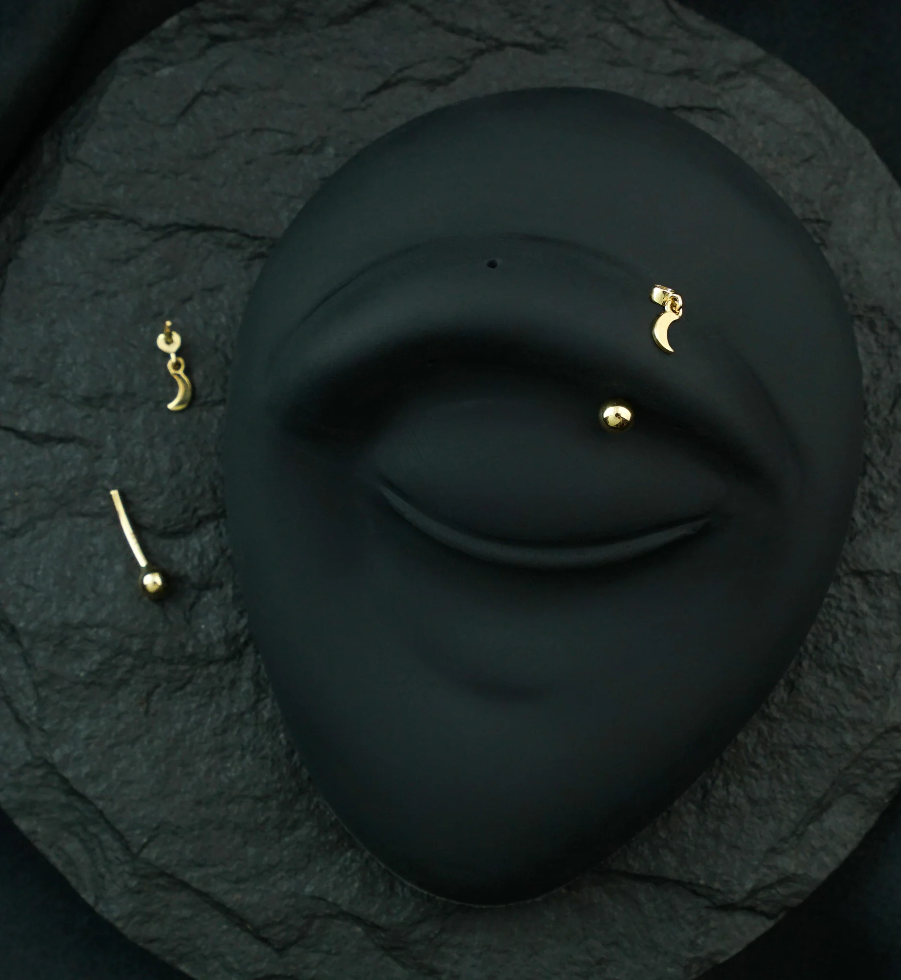 14kt Gold Crescent Moon Dangle Clear CZ Threadless Curved Barbell - Image 2