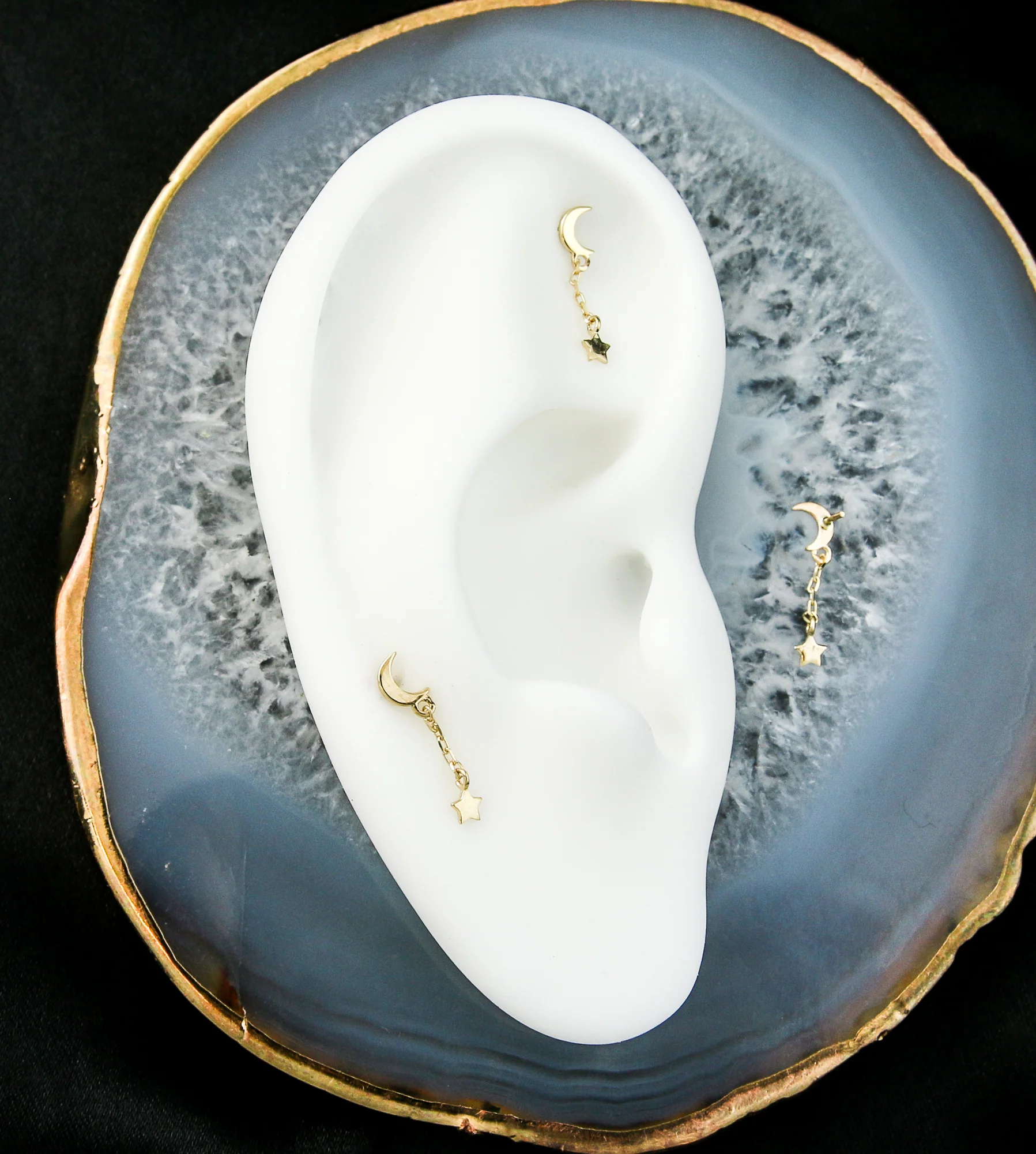 14kt Gold Crescent Moon Shooting Star Dangle Threadless Top - Image 2