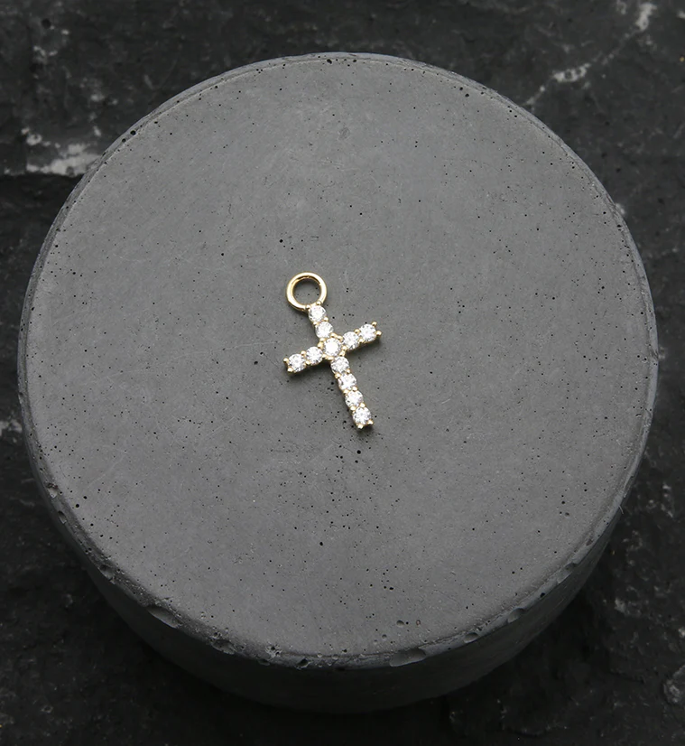 14kt Gold Cross Clear CZ Charm - Image 2