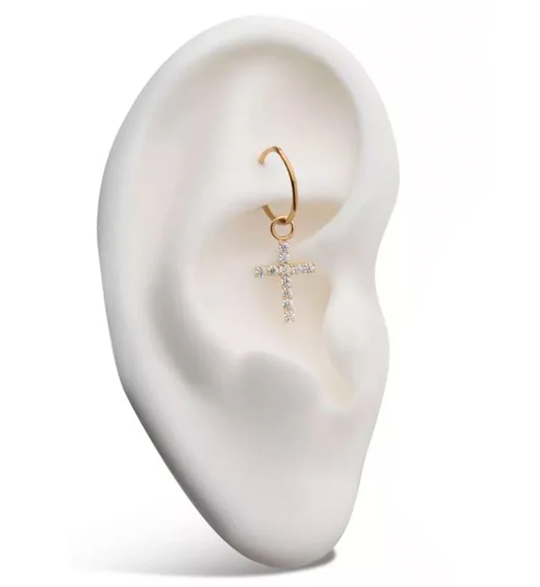 14kt Gold Cross Clear CZ Charm - Image 3