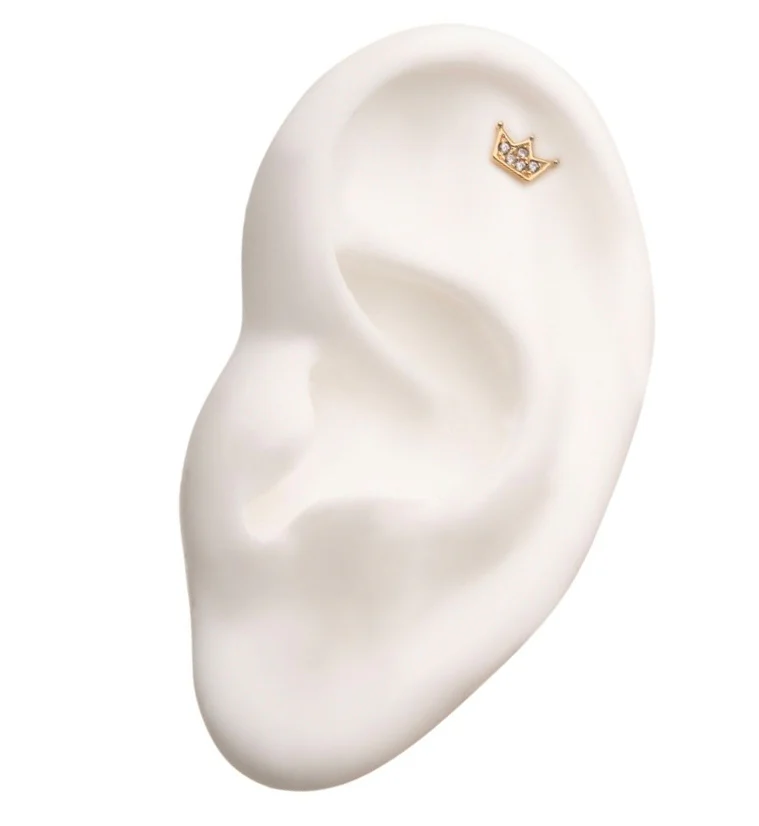 14kt Gold Crown CZ Threadless Top - Image 3
