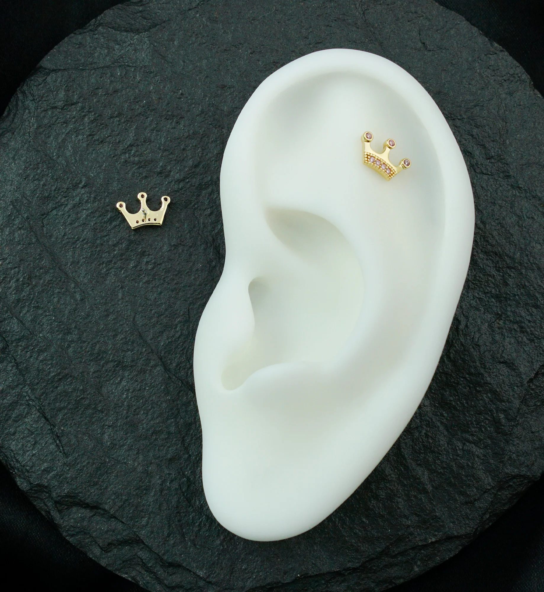 14kt Gold Crown Pink CZ Threadless Top - Image 2