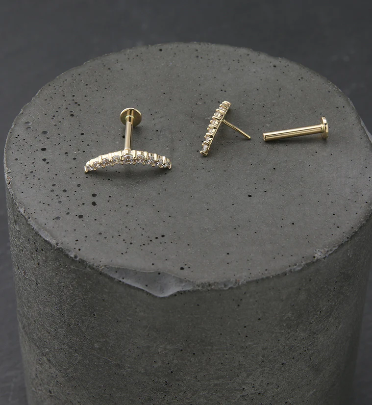 14kt Gold Curve CZ Threadless Labret - Image 2