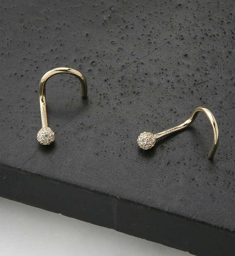 14kt Gold CZ Ball Nose Screw Ring - Image 2
