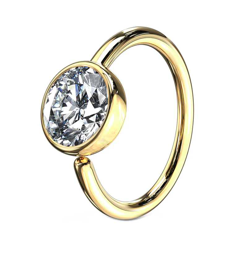 14kt Gold CZ Gem Nose Hoop Ring