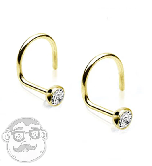 14kt Gold CZ Nose Screw Ring - Image 3