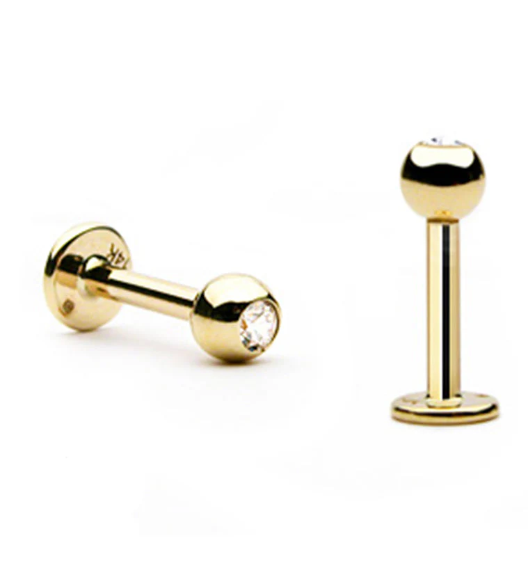 14kt Gold CZ Top Flat Back Labret Post - Image 2
