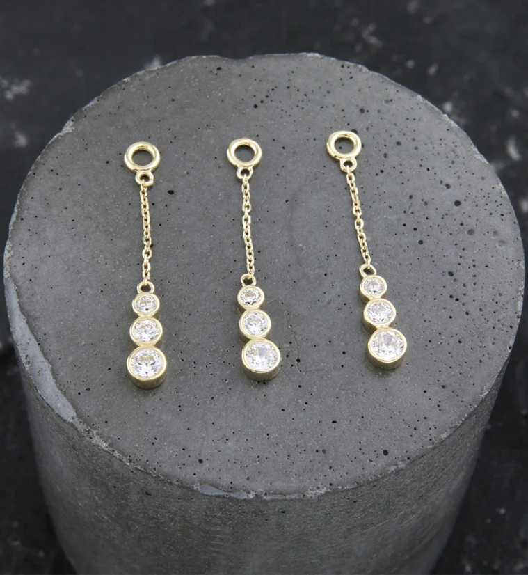 14kt Gold Descend Clear CZ Dangle Chain Charm - Image 2