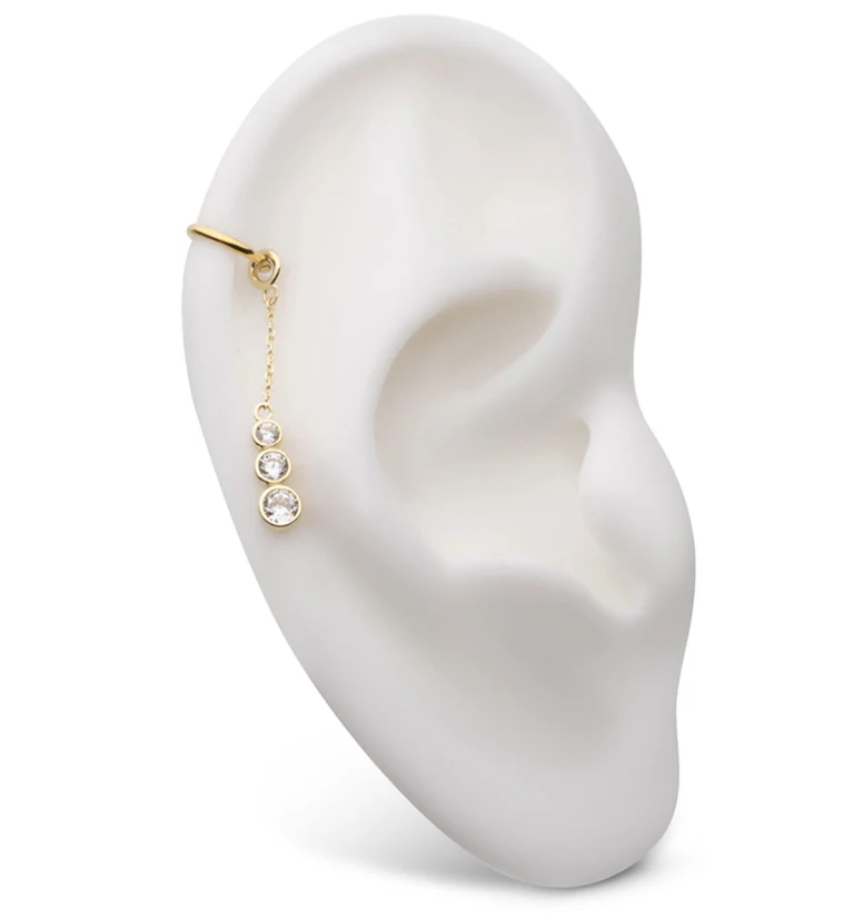 14kt Gold Descend Clear CZ Dangle Chain Charm - Image 3