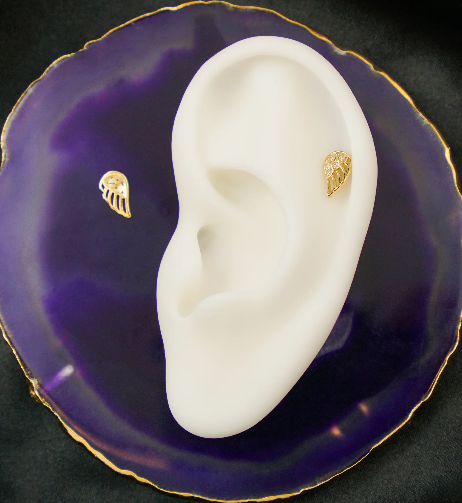14kt Gold Divine Wing Clear CZ Threadless Top (Left Ear) - Image 2