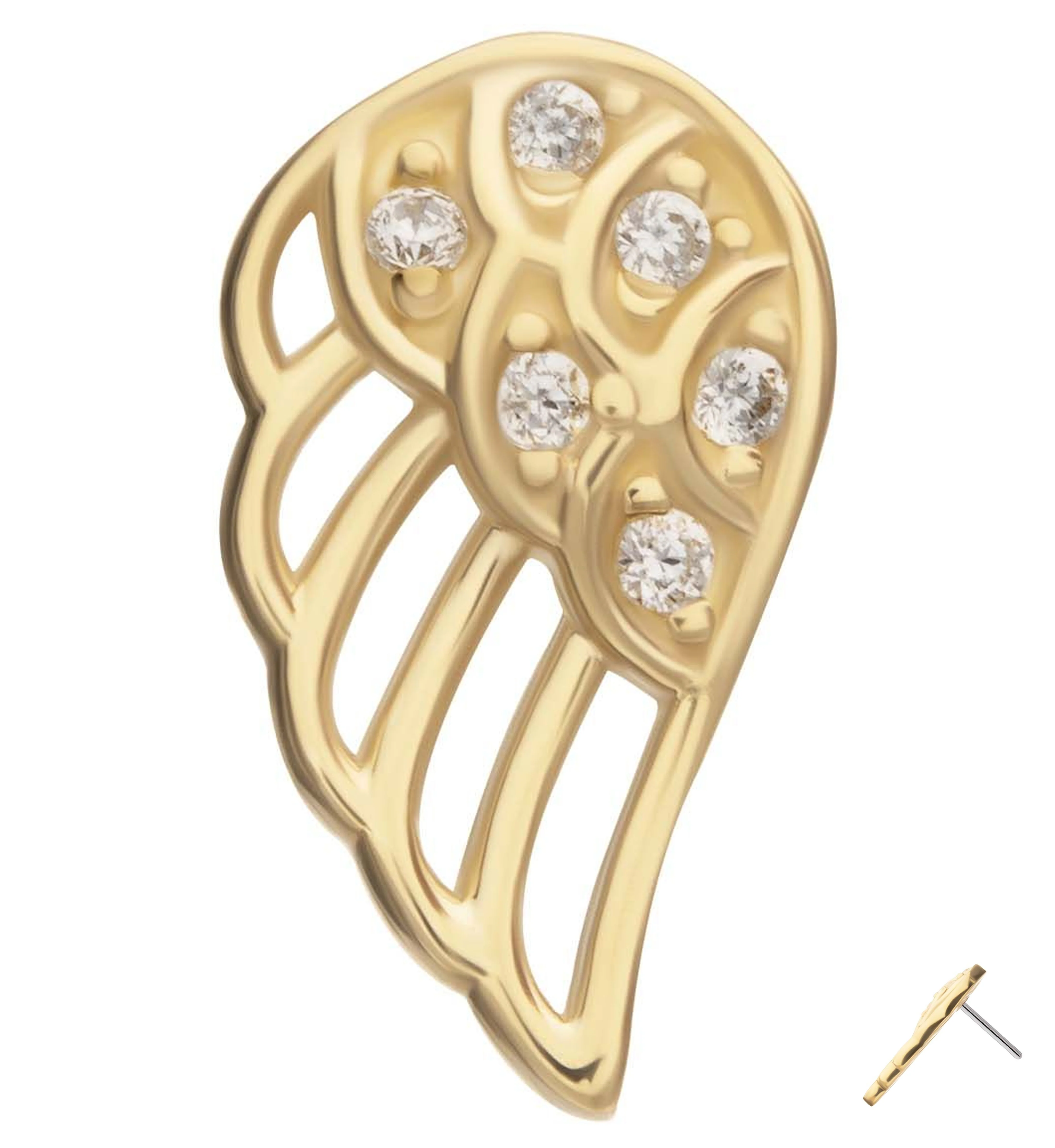 14kt Gold Divine Wing Clear CZ Threadless Top (Right Ear)