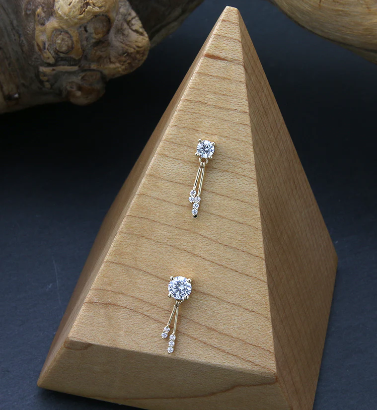 14kt Gold Double Dangle CZ Bar Threadless Top - Image 2