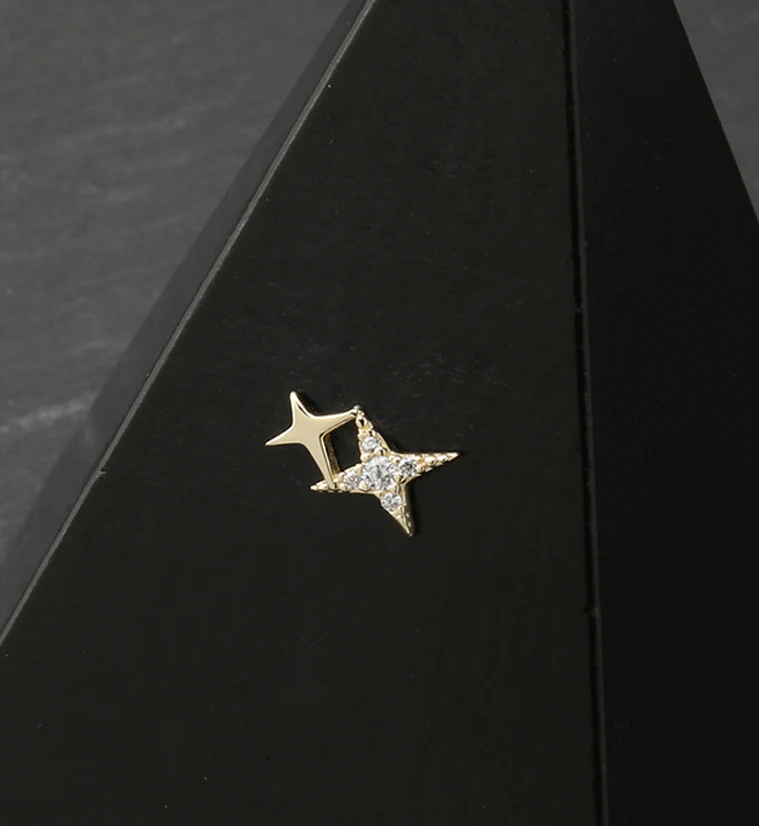 14kt Gold Double Diamond Star CZ Threadless Top - Image 2