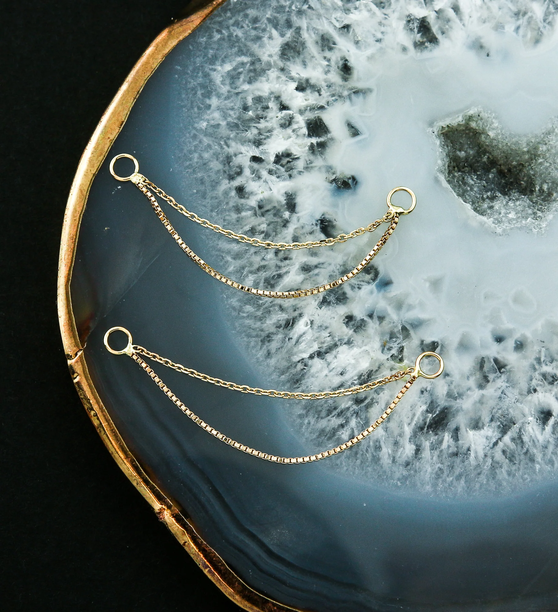 14kt Gold Double Link And Box Nose & Cartilage Piercing Chain - Image 2