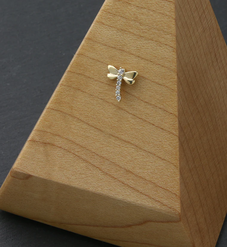 14kt Gold Dragonfly Clear CZ Threadless Top - Image 2