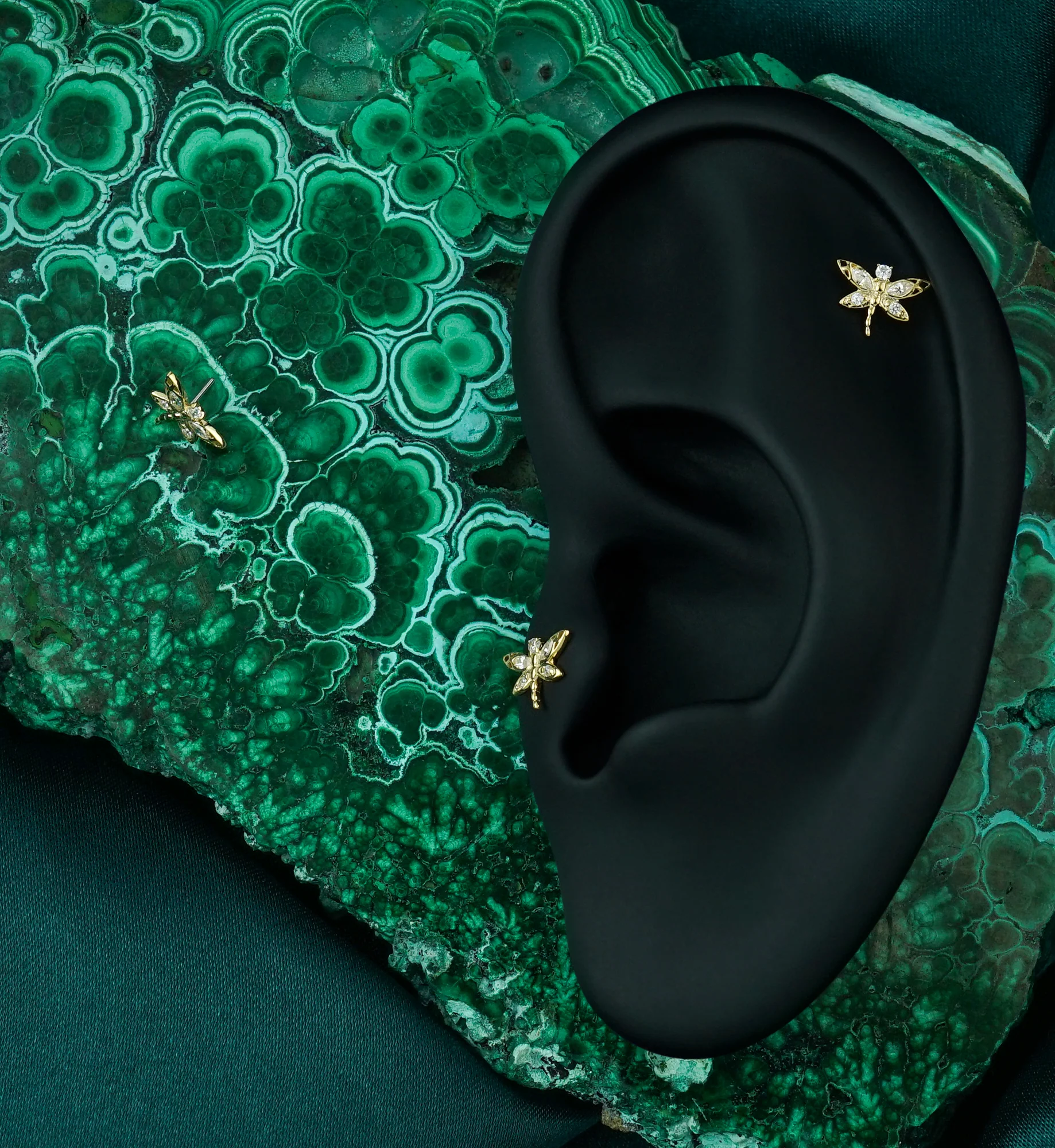 14kt Gold Dragonfly Marquise CZ Threadless Top - Image 3