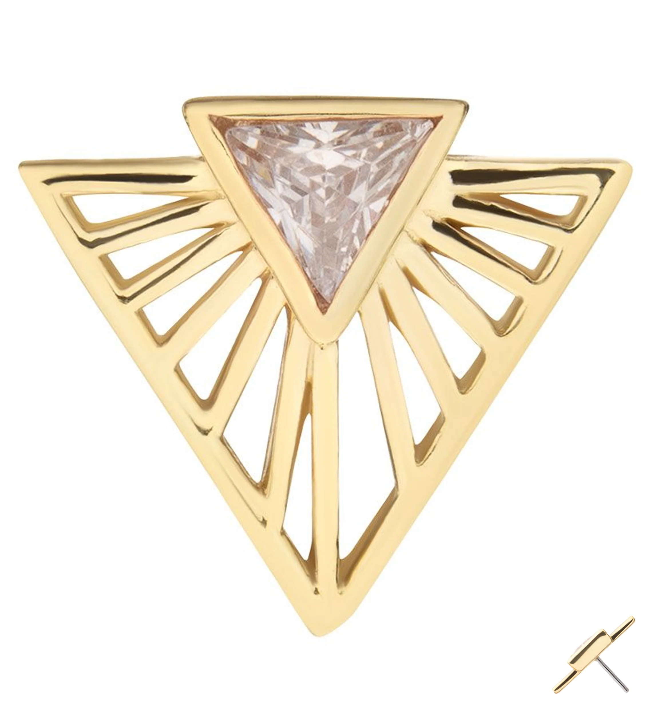 14kt Gold Empire Twin Triangle Clear CZ Threadless Top