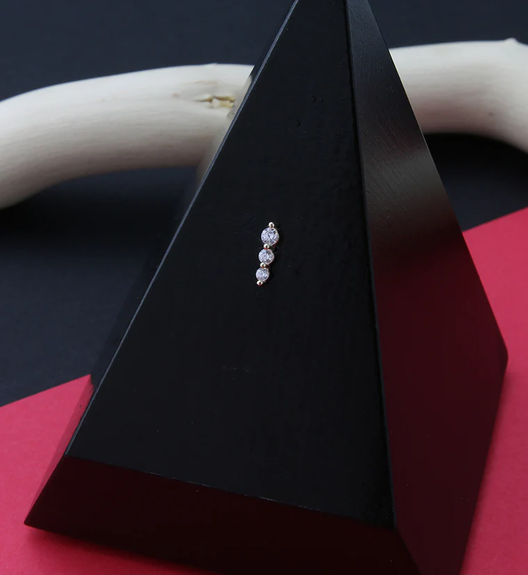 14kt Gold Drop Triple CZ Threadless Top - Image 2
